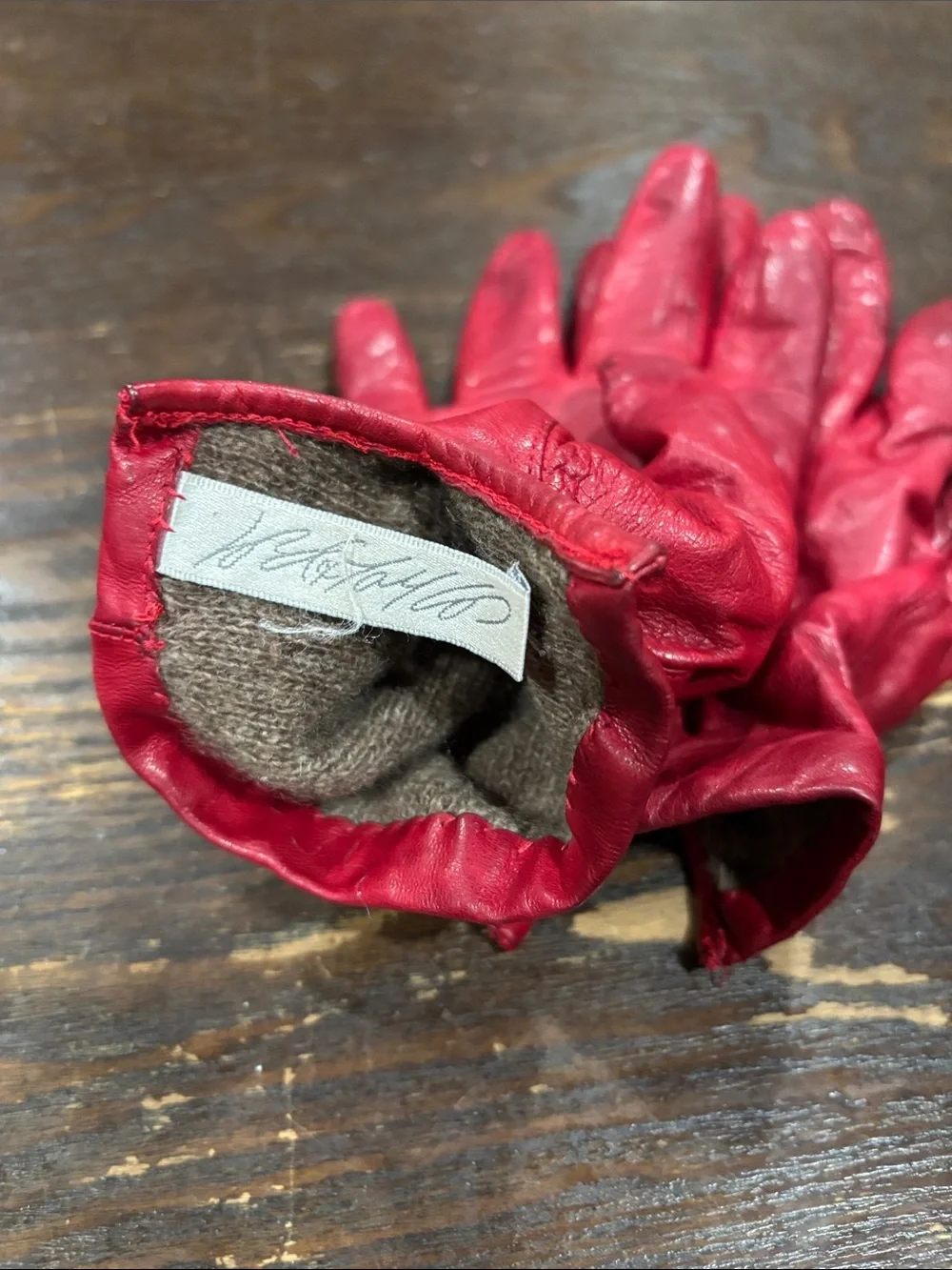 Vintage Leather Gloves Trio in Red and Mauve